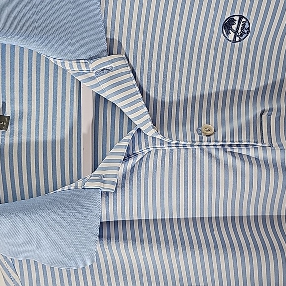 Peter Millar mens light blue and white striped golf shirt. Henley style size lg. - Picture 3 of 11